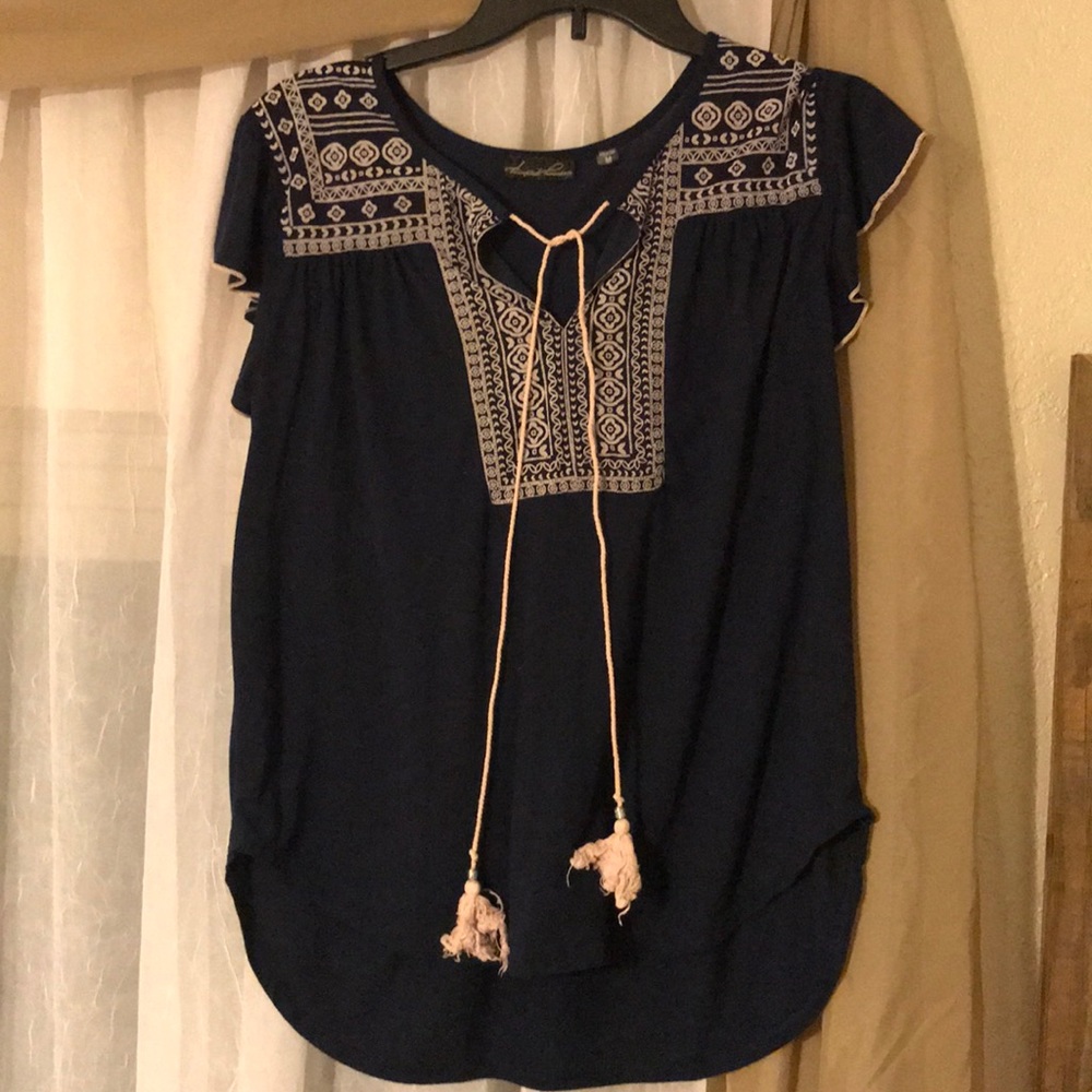 Cute Tassel Blouse Navy Blue